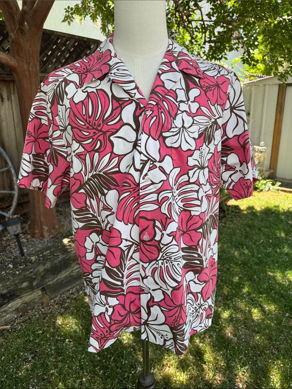 Vtg Howie Hawaii Pink Floral Hawaiian Shirt Tropical Button Up Men's Size Large